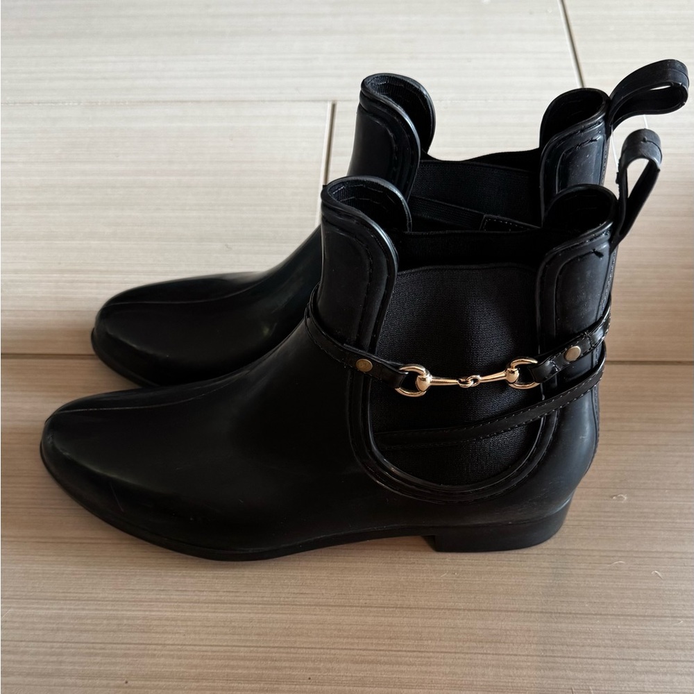 Henry Ferrera Black Ankle Boots with Gold Chain